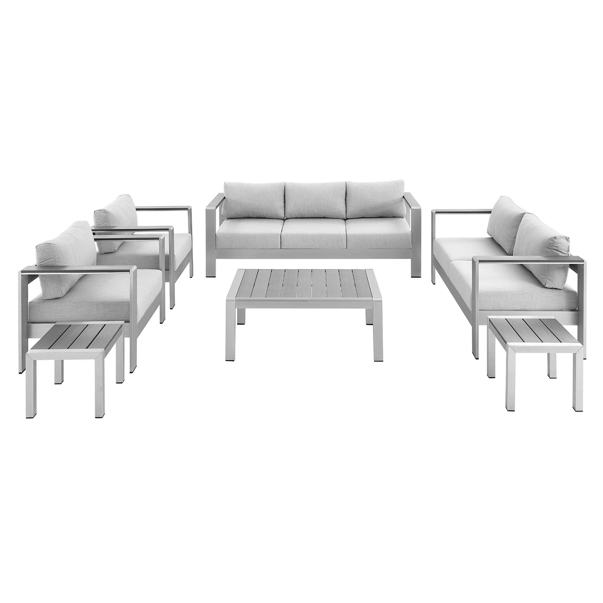 Shore 7 Piece Sunbrella Outdoor Patio Aluminum Set with light gray cushions by Modway on Tampa Home & Garden Store