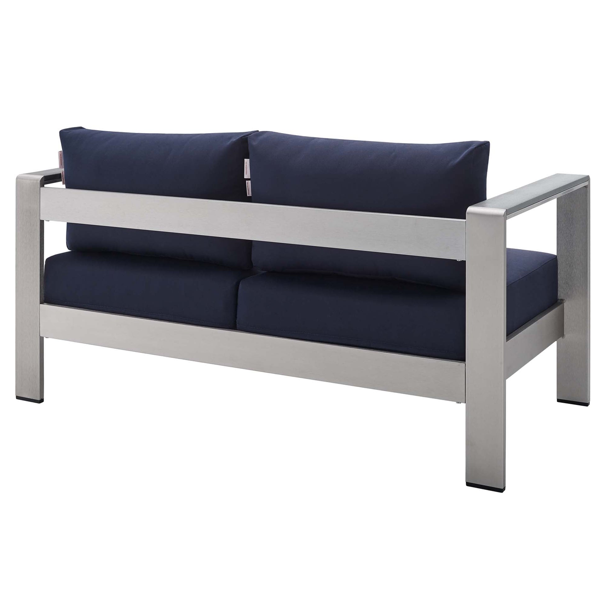 Shore 7-Piece Sunbrella outdoor patio aluminum furniture set with navy cushions on Tampa Home & Garden Store
