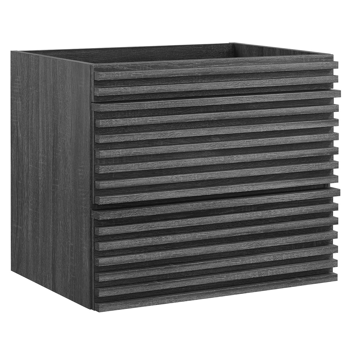 Render wall-mount bathroom vanity cabinet in dark wood grain with slatted panels by Modway on Tampa Home & Garden Store