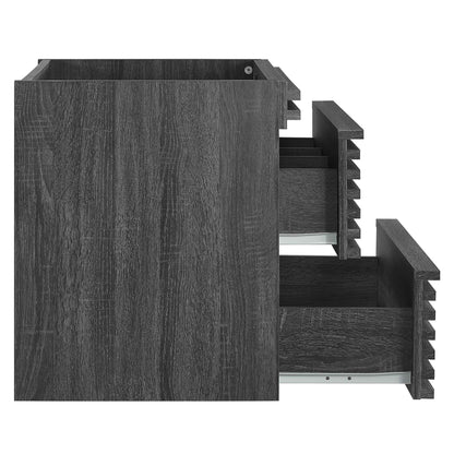 Render wall-mount bathroom vanity cabinet in dark wood grain with right-side open drawer shelves on Tampa Home & Garden Store