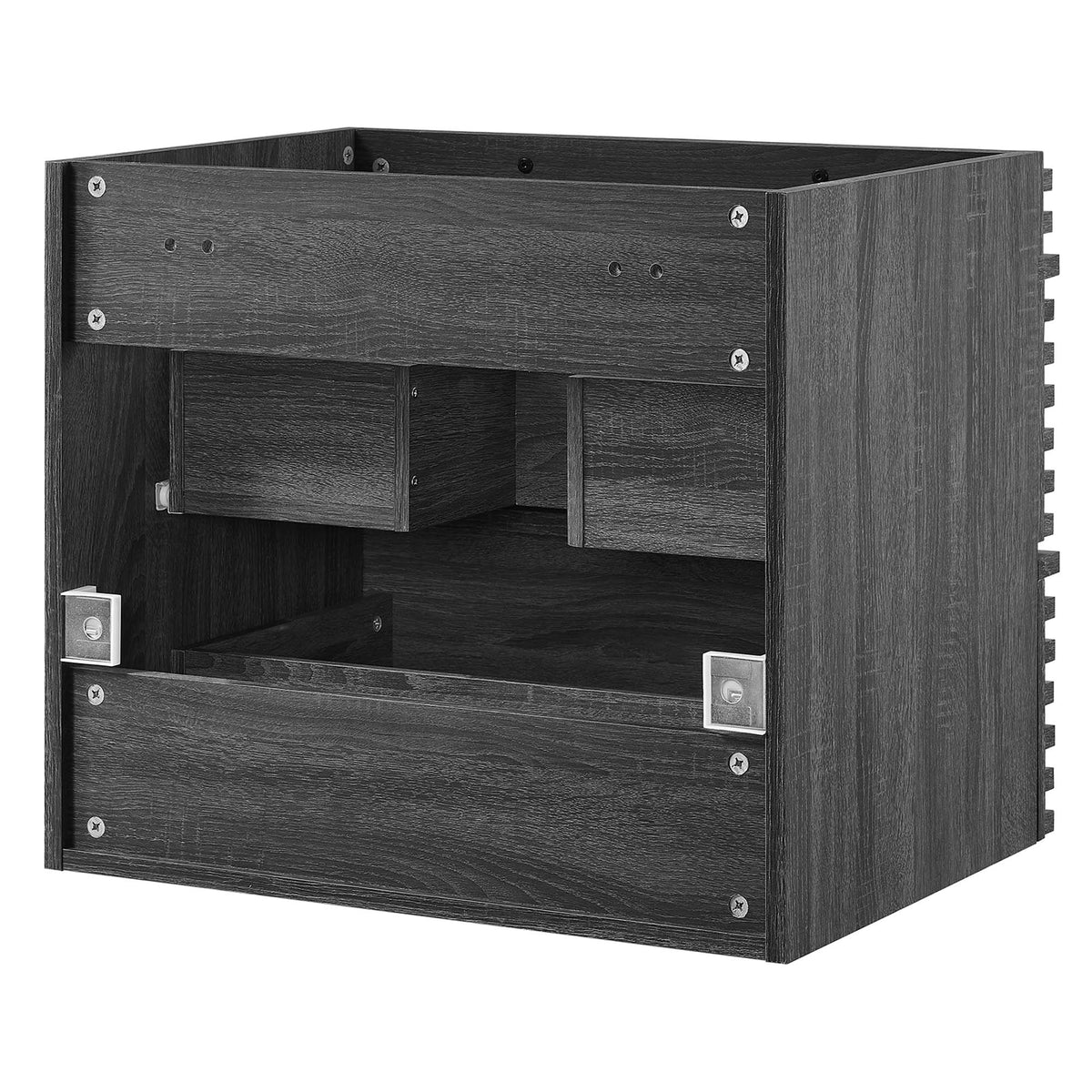 Render wall-mount bathroom vanity cabinet in dark wood with open shelf and metal pulls by Modway on Tampa Home & Garden Store