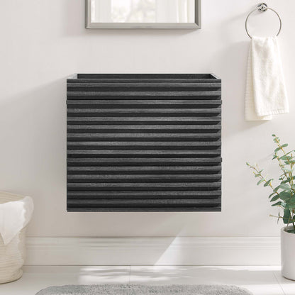 Render wall-mount bathroom vanity cabinet in dark slatted wood finish by HouseOfZazla on Tampa Home & Garden Store