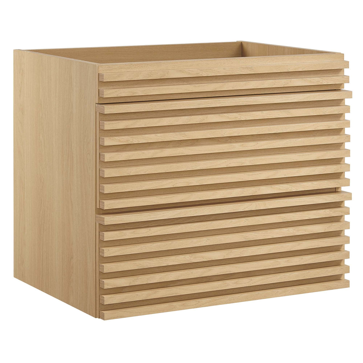 Render wall-mount bathroom vanity cabinet in light oak with slatted fronts HouseOfZazla on Tampa Home & Garden Store