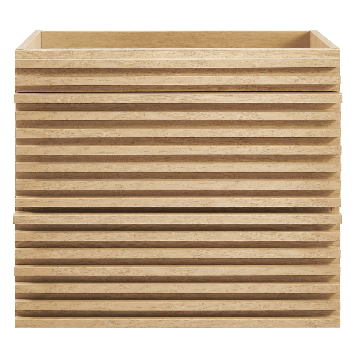 Render wall-mount bathroom vanity cabinet in natural oak with horizontal slats HouseOfZazla on Tampa Home & Garden Store