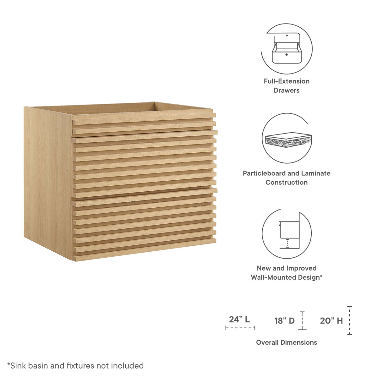 Wall-Mount Bathroom Vanity Cabinet in natural wood with slatted front by HouseOfZazla on Tampa Home & Garden Store