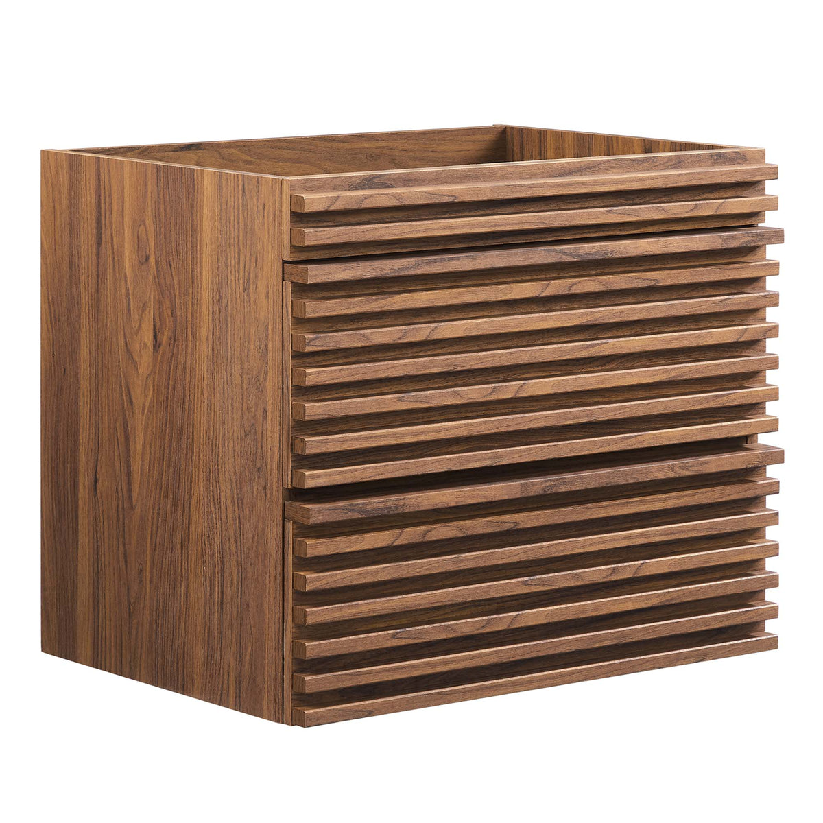 Render wall-mount bathroom vanity cabinet by Modway with walnut wood slatted front on Tampa Home & Garden Store