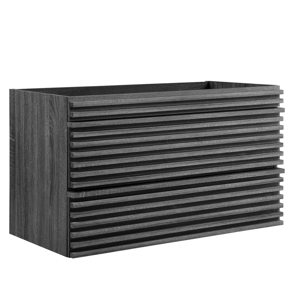 Render Wall-Mount Bathroom Vanity Cabinet by Modway in dark charcoal wood with a slatted front on Tampa Home & Garden Store
