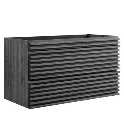 Render Wall-Mount Bathroom Vanity Cabinet by Modway in dark charcoal wood with a slatted front on Tampa Home & Garden Store