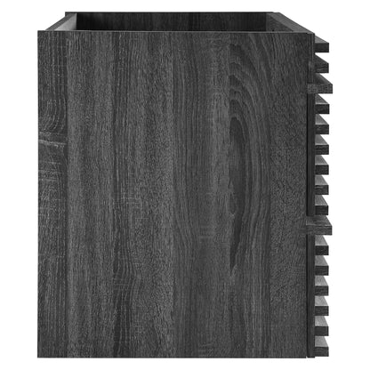 Render wall-mount bathroom vanity cabinet in dark wood with slatted side panels on Tampa Home & Garden Store