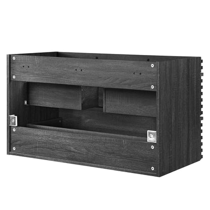 Render wall-mount bathroom vanity cabinet in dark wood with open drawers HouseOfZazla bathroom suite on Tampa Home & Garden Store