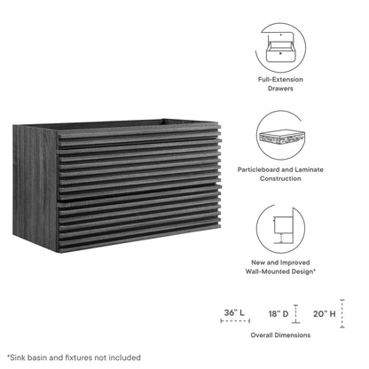 Render wall-mount bathroom vanity cabinet in dark slatted wood finish, 36L x 18D x 20H by Modway on Tampa Home & Garden Store