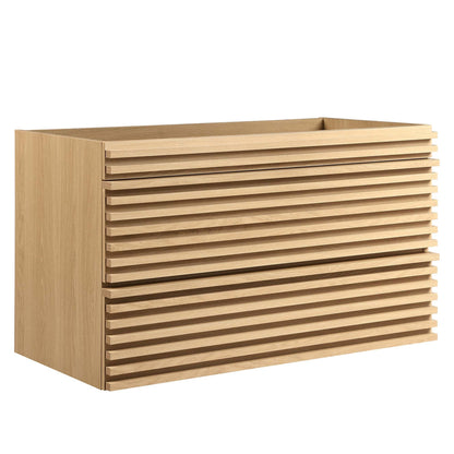 Render wall-mount bathroom vanity cabinet in natural oak with slatted fronts by HouseOfZazla on Tampa Home & Garden Store
