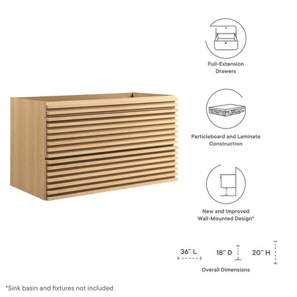 Render wall-mount bathroom vanity cabinet in natural wood with slatted front by Modway on Tampa Home & Garden Store