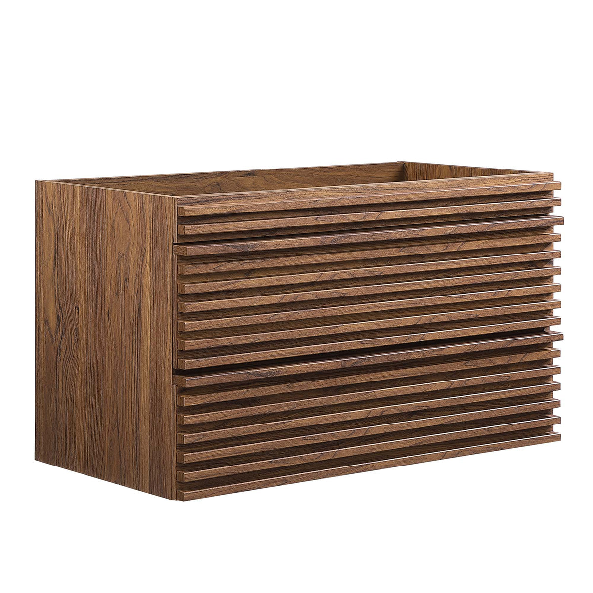 Render wall-mount bathroom vanity cabinet in walnut wood with horizontal slats by Modway on Tampa Home & Garden Store