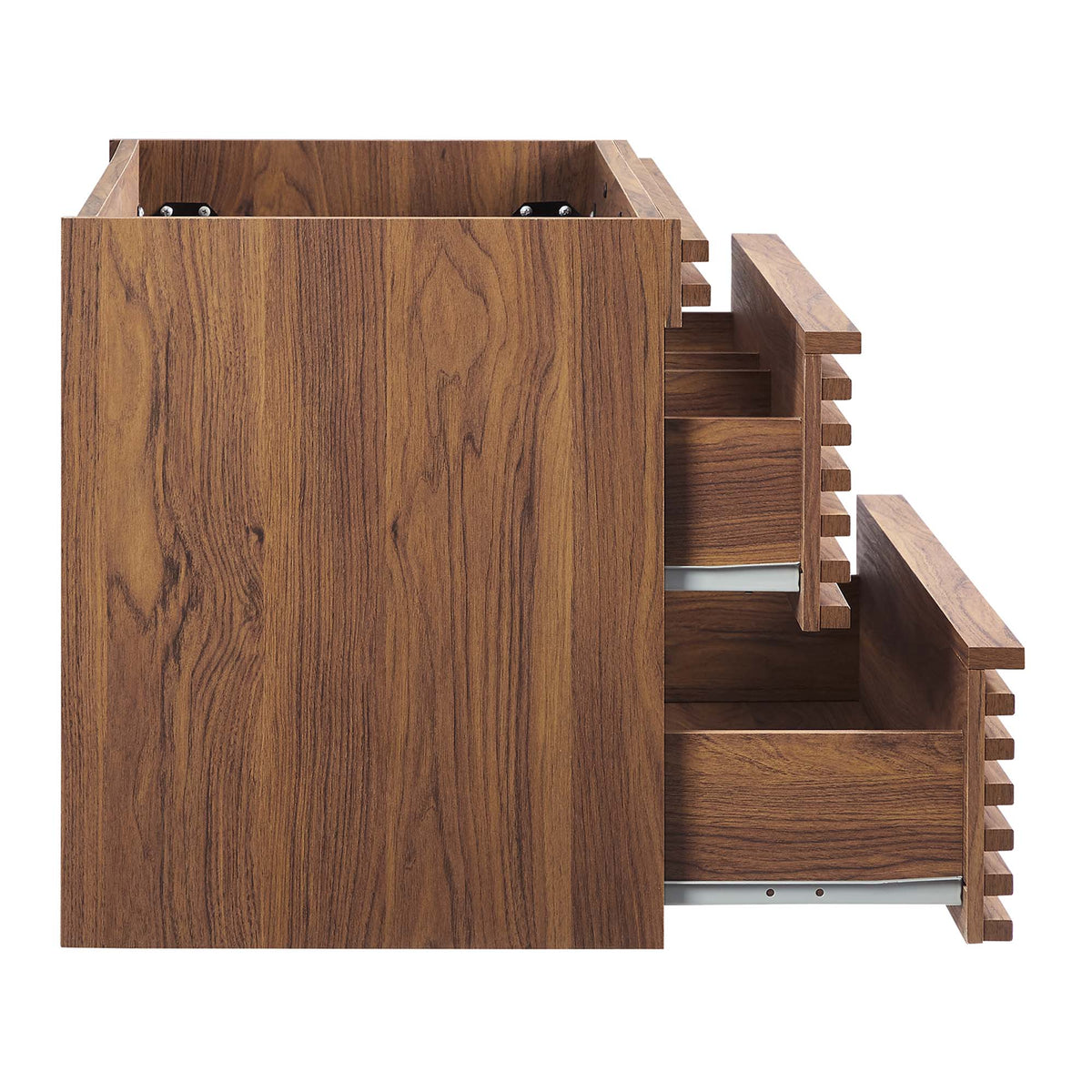 Render wall-mount bathroom vanity cabinet in walnut wood finish with stepped open shelves by Modway on Tampa Home & Garden Store