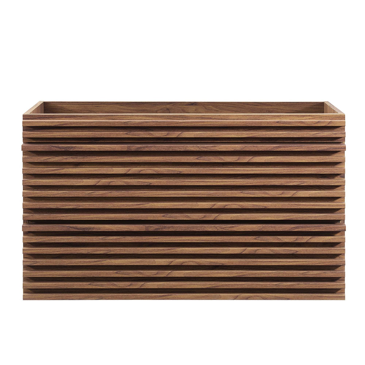 Render wall-mount bathroom vanity cabinet by Modway in warm walnut wood slat finish on Tampa Home & Garden Store