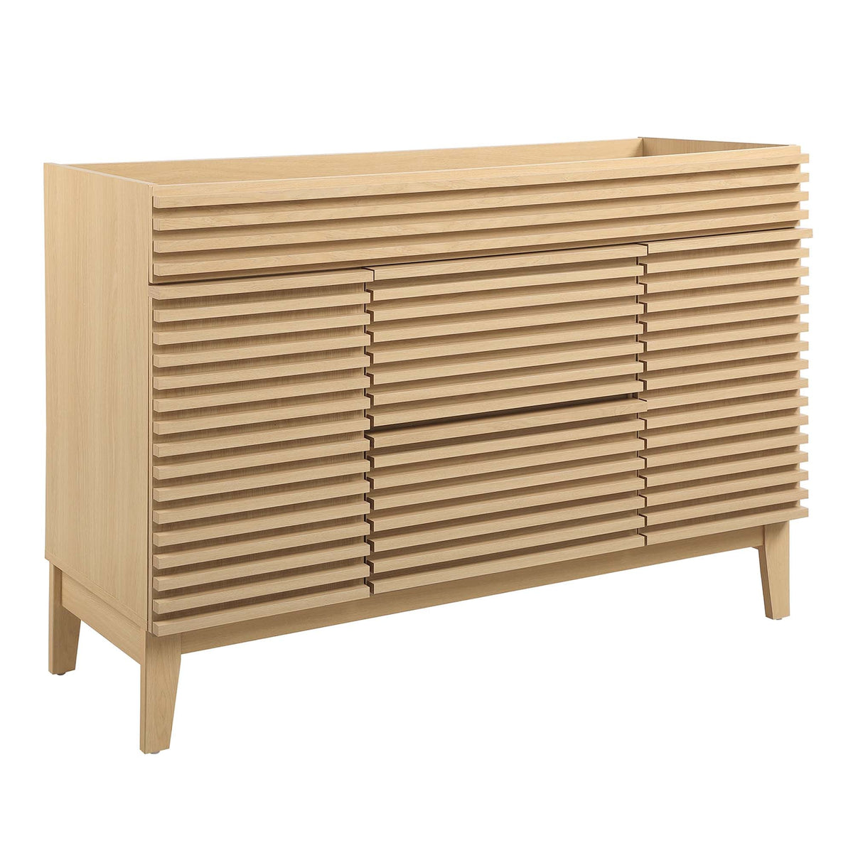 Render 48in single-sink bathroom vanity in natural oak with slatted front panels HouseOfZazla on Tampa Home & Garden Store