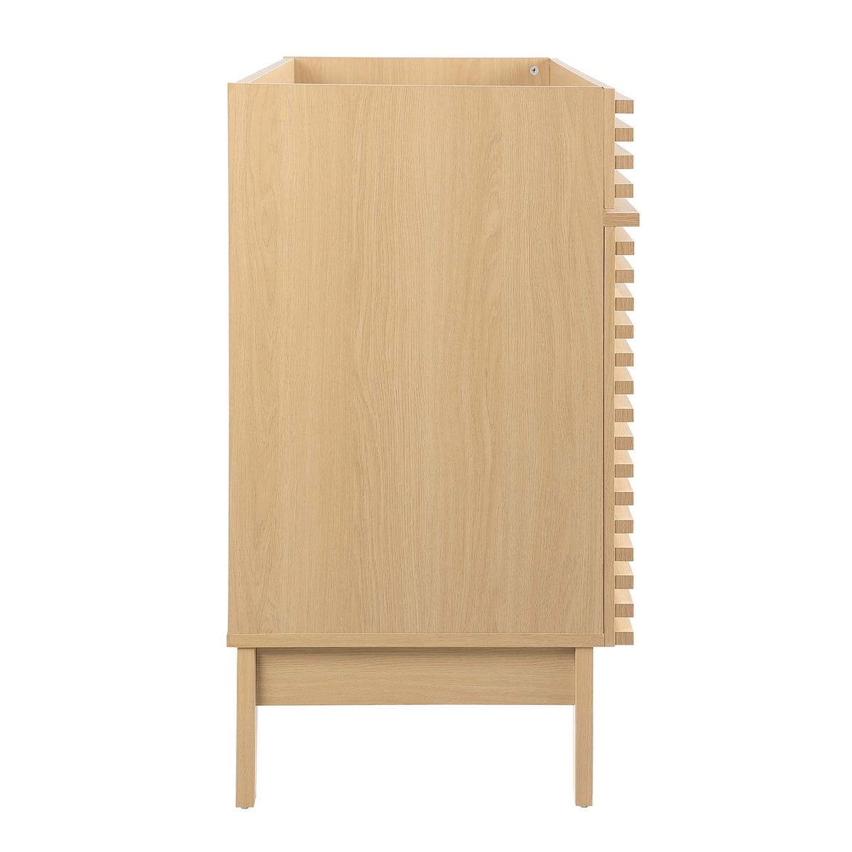 Render 48in single sink bathroom vanity in natural oak with slatted side detail on Tampa Home & Garden Store