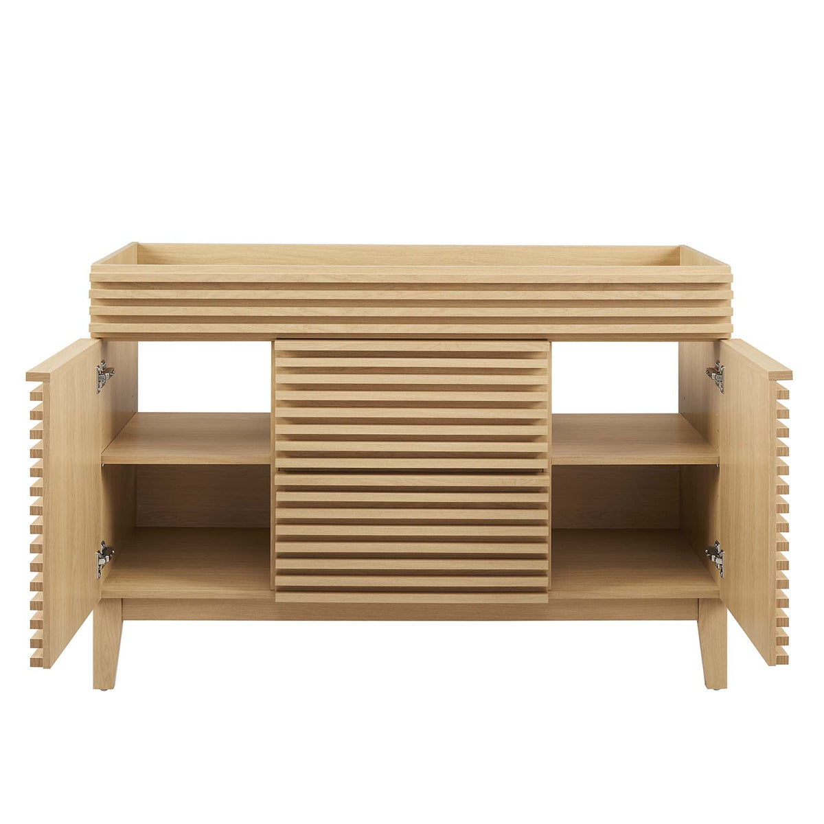 Render 48in single-sink bathroom vanity cabinet in natural wood with slatted exterior by Modway on Tampa Home & Garden Store