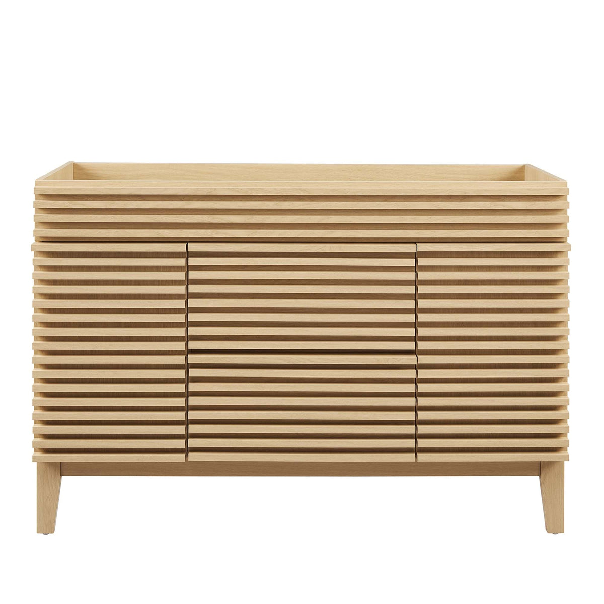 Render 48-inch single-sink bathroom vanity in natural light wood with slatted panels on Tampa Home & Garden Store