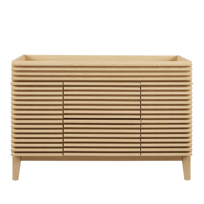 Render 48-inch single-sink bathroom vanity in natural light wood with slatted panels on Tampa Home & Garden Store
