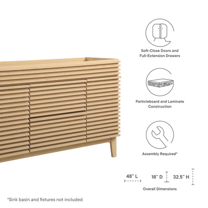 Render 48in single sink bathroom vanity cabinet in light wood slatted finish by Modway on Tampa Home & Garden Store
