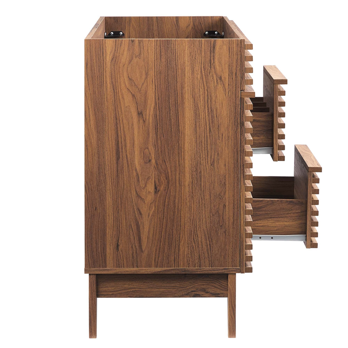 48-inch single sink bathroom vanity cabinet in warm wood with slatted side drawers on Tampa Home & Garden Store
