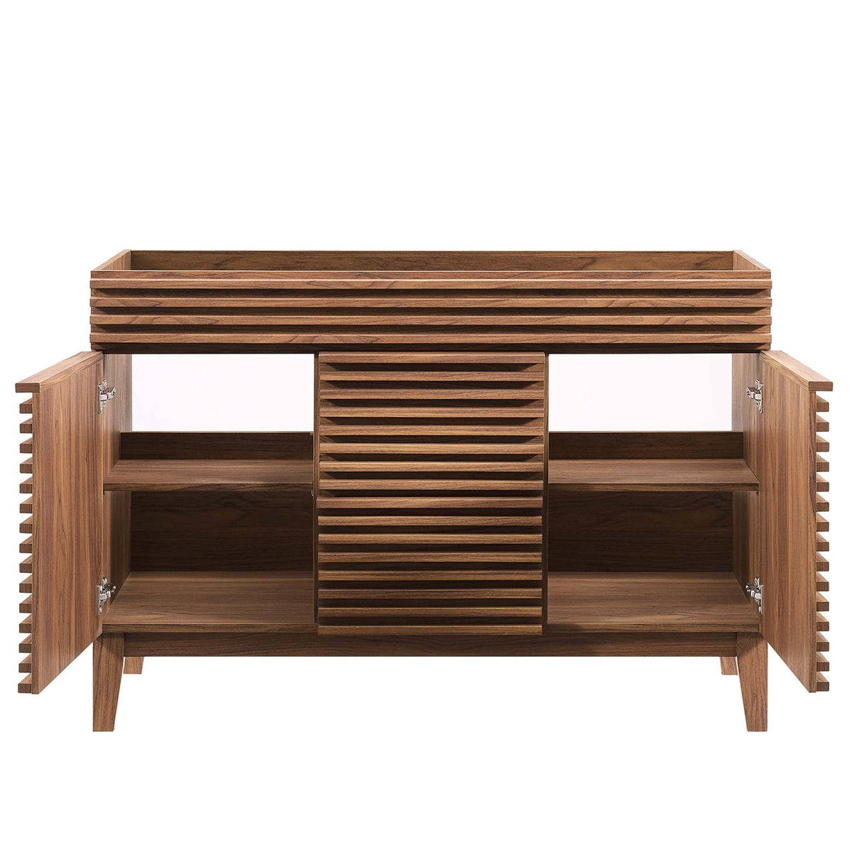 Modway Render 48in double-sink bathroom vanity cabinet in warm wood with slatted panels on Tampa Home & Garden Store