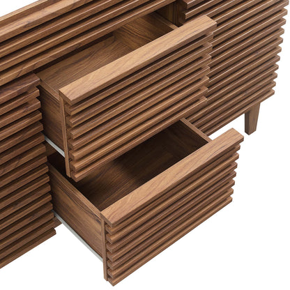 Render 48in double sink bathroom vanity cabinet by Modway in warm wood with grooved slat panels on Tampa Home & Garden Store