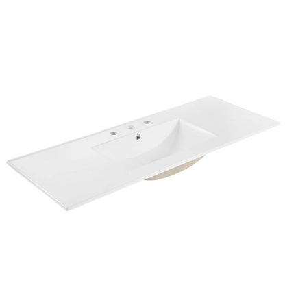 Cayman single basin white ceramic bathroom sink on light wood vanity with faucet deck holes on Tampa Home & Garden Store