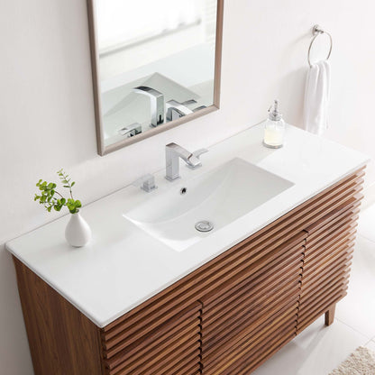 Cayman single basin bathroom sink by Modway white ceramic with chrome on vanity on Tampa Home & Garden Store