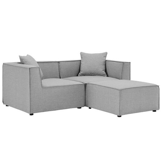 Saybrook Outdoor Loveseat and Ottoman Set by HouseOfZazla in light gray fabric, modular on Tampa Home & Garden Store