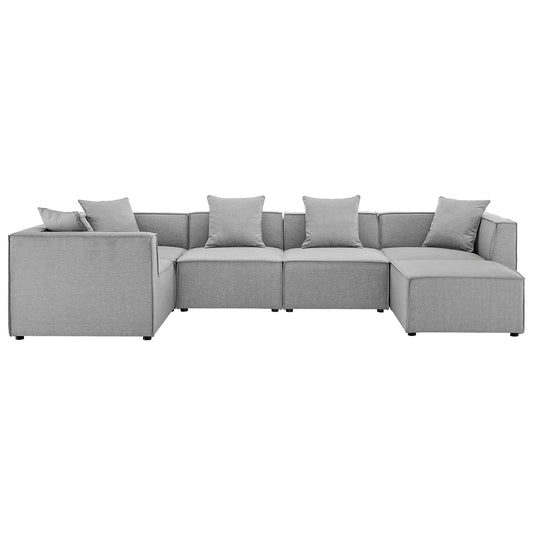 Saybrook 6-Piece Outdoor Patio Upholstered Sectional Sofa by Modway gray fabric with plush cushions on Tampa Home & Garden Store
