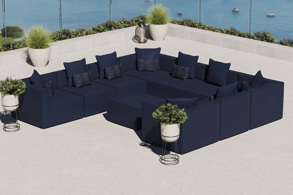Saybrook 10-Piece Outdoor Patio Upholstered Sectional Sofa navy cushions with accents on Tampa Home & Garden Store