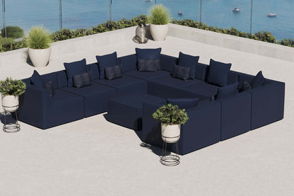 Saybrook 10-Piece Outdoor Patio Upholstered Sectional Sofa navy cushions with accents on Tampa Home & Garden Store