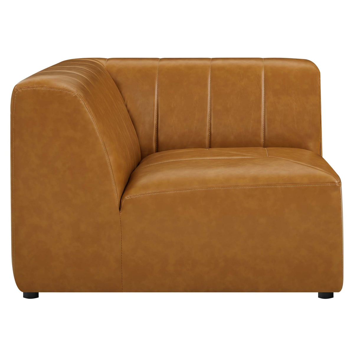 Bartlett vegan leather corner chair in tan with vertical stitched back cushions on Tampa Home & Garden Store
