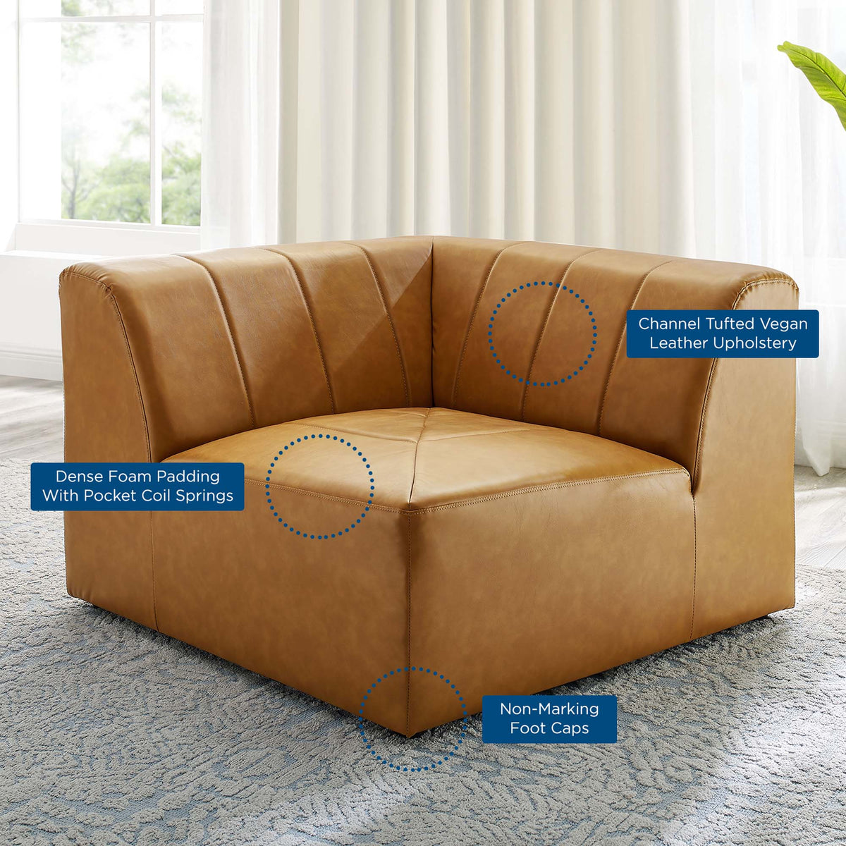Bartlett vegan leather corner chair in tan brown with channel tufting by Modway on Tampa Home & Garden Store