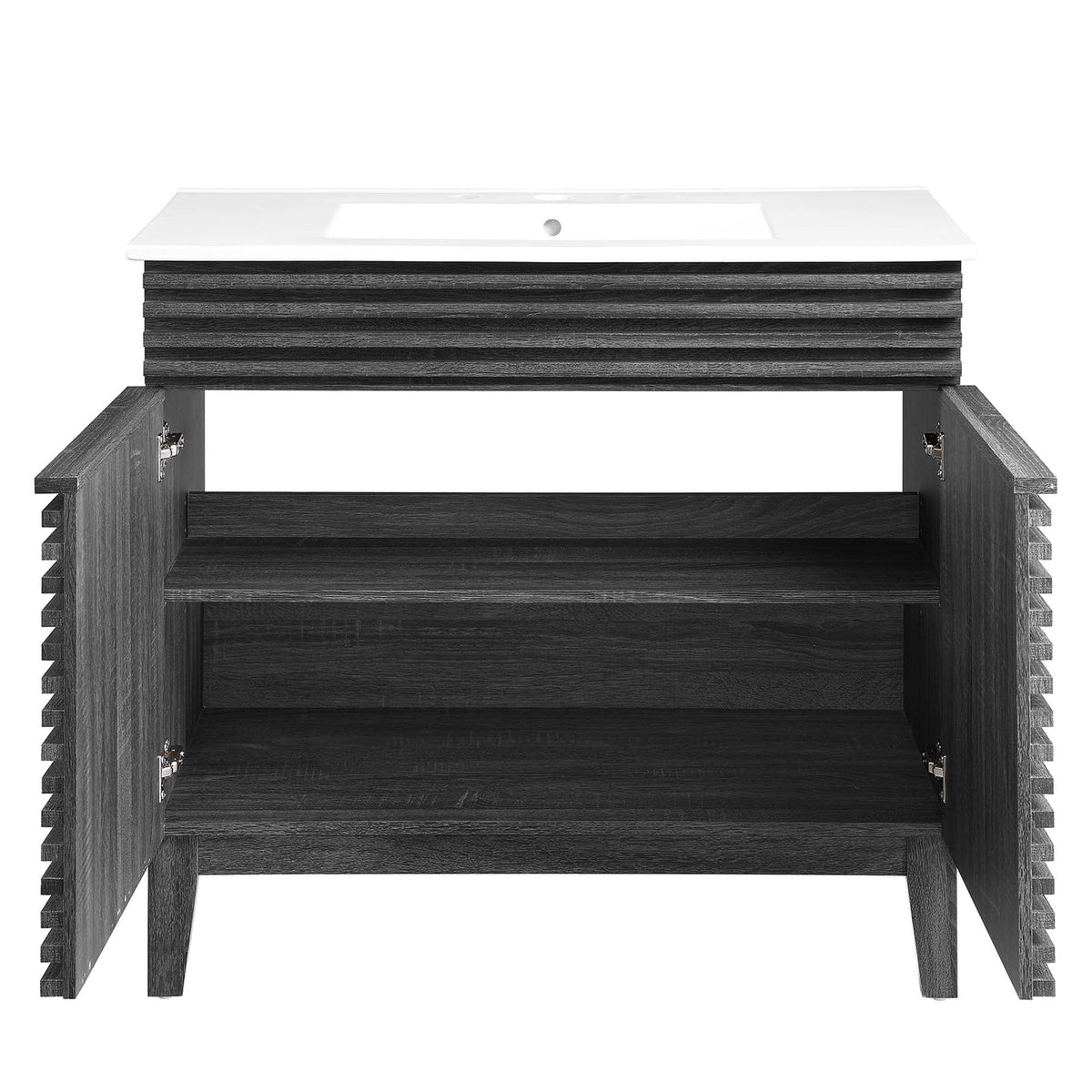 Render Bathroom Vanity by Modway white countertop over dark wood slatted base HouseOfZazla on Tampa Home & Garden Store