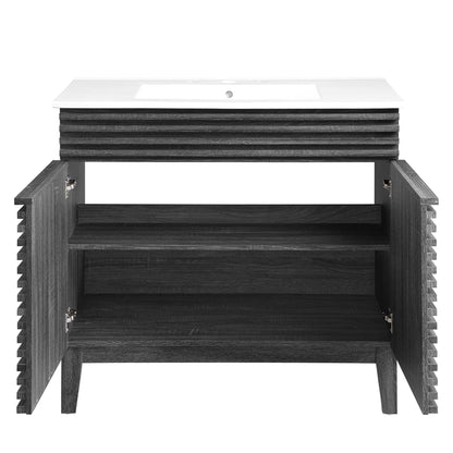 Render Bathroom Vanity by Modway white countertop over dark wood slatted base HouseOfZazla on Tampa Home & Garden Store