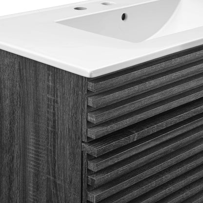Render bathroom vanity by Modway with white sink on a dark wood cabinet and horizontal drawers on Tampa Home & Garden Store