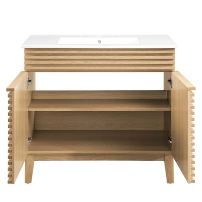 Render Bathroom Vanity by Modway with white countertop and oak slatted base HouseOfZazla on Tampa Home & Garden Store
