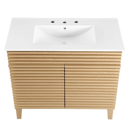 Render Bathroom Vanity by Modway, white sink atop a natural wood slatted cabinet on Tampa Home & Garden Store