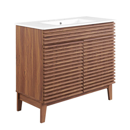 Render Bathroom Vanity wooden brown slatted cabinet with white countertop sink by Modway on Tampa Home & Garden Store