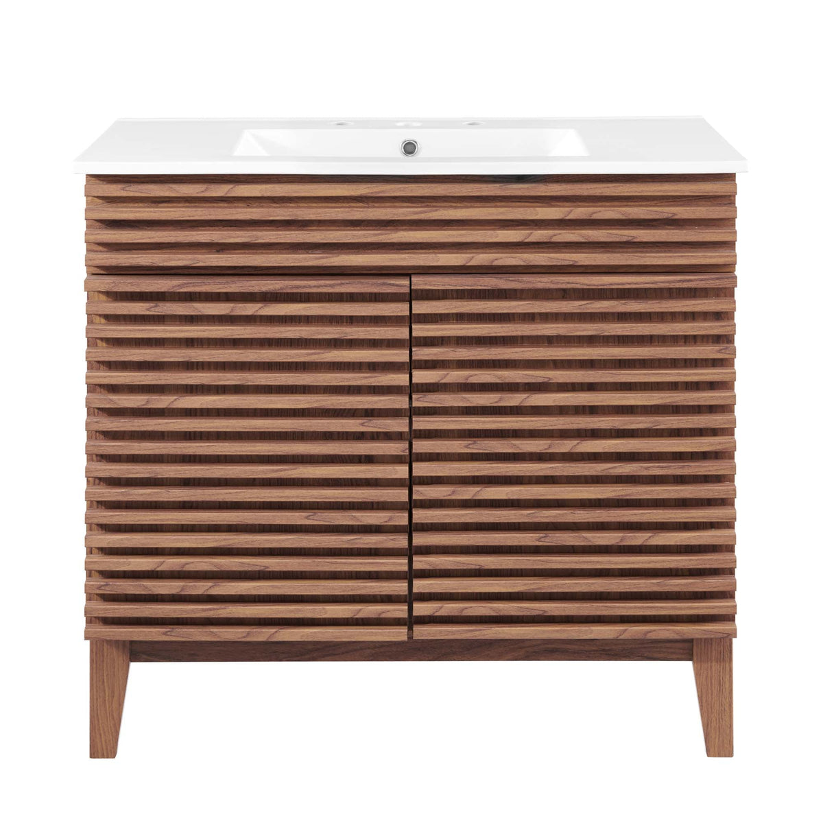 Render Bathroom Vanity by Modway white top with sink and wood slat cabinet on Tampa Home & Garden Store