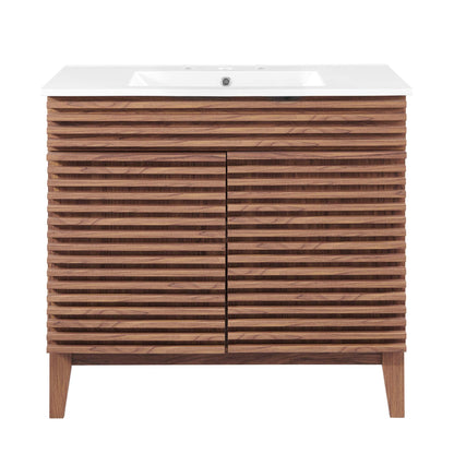 Render Bathroom Vanity by Modway white top with sink and wood slat cabinet on Tampa Home & Garden Store