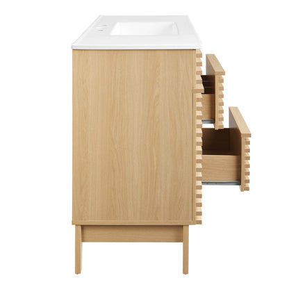 Render single sink bathroom vanity by Modway in light oak with white top and side drawers on Tampa Home & Garden Store