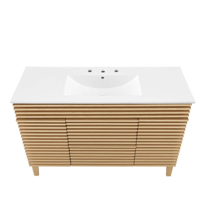 Render Single Sink Bathroom Vanity white countertop on wooden slatted base by HouseOfZazla on Tampa Home & Garden Store