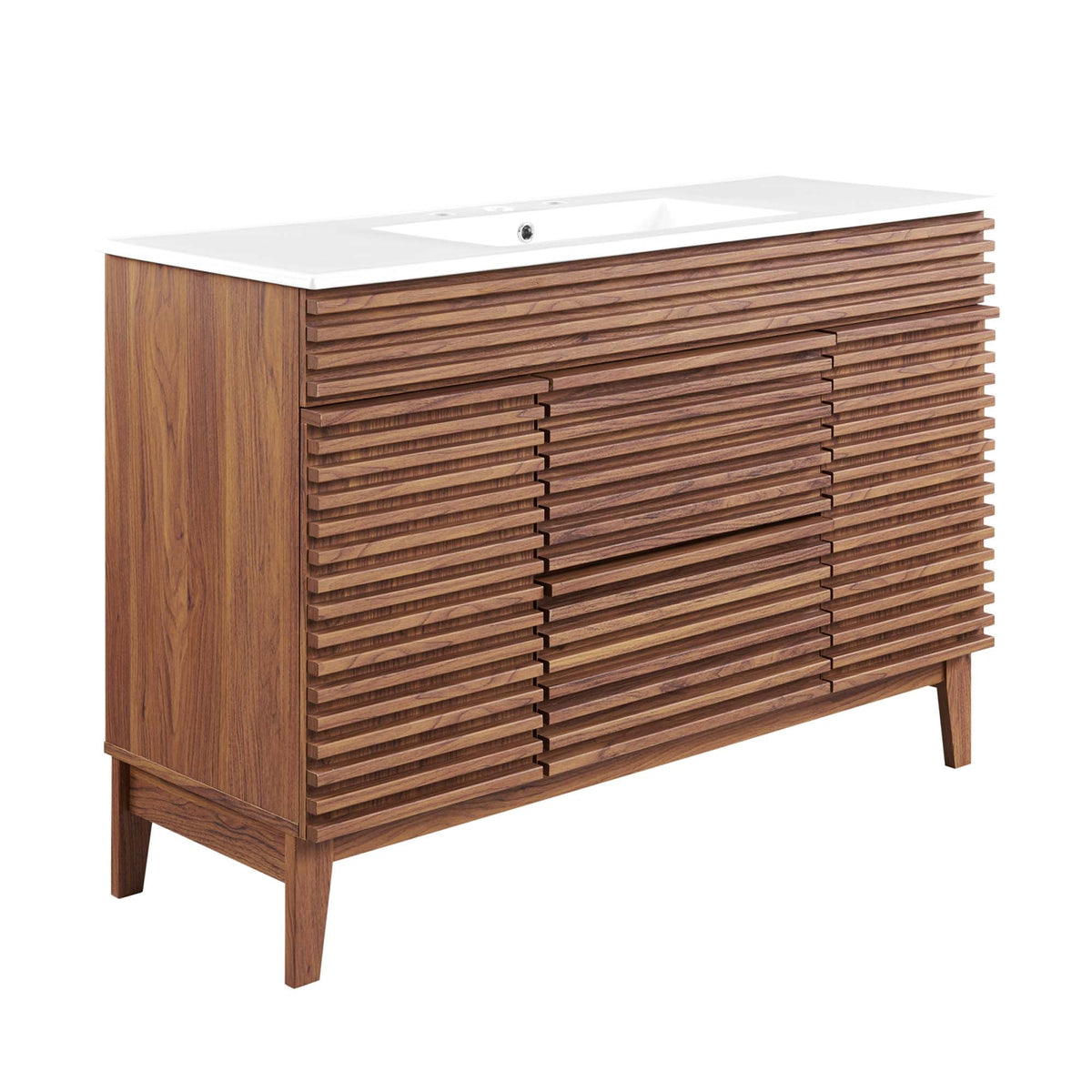 Render Single Sink Bathroom Vanity by Modway with white countertop and slatted cabinet on Tampa Home & Garden Store
