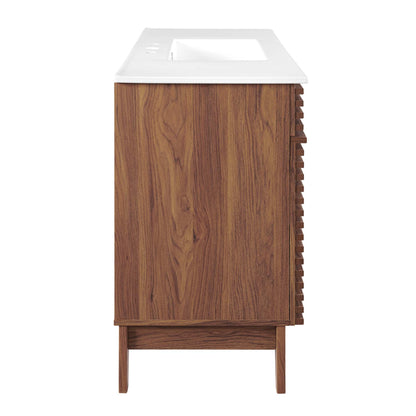 Render Single Sink Vanity by Modway, white top with wooden grain cabinet and side slats on Tampa Home & Garden Store