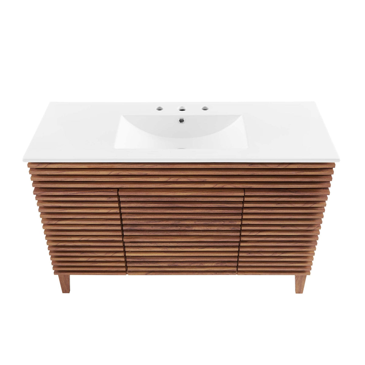 Render single sink bathroom vanity with white countertop and wood slat base by Modway on Tampa Home & Garden Store